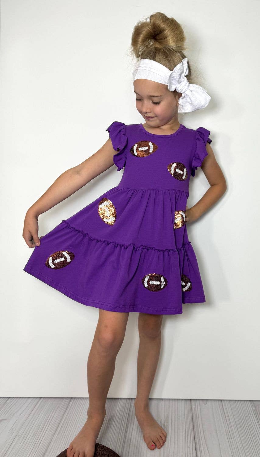 Purple Sequin Football Girls Dress
