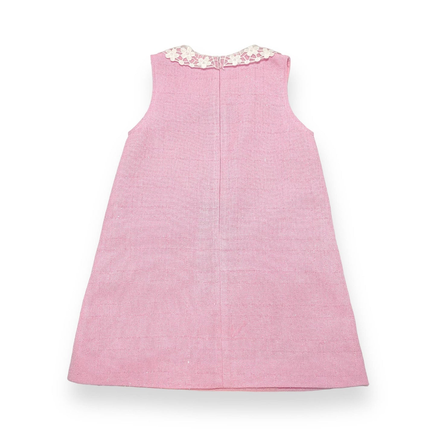 Pink Daisy Collar Sleeveless Tweed Dress