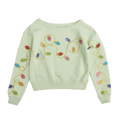 Christmas Sequin Lights Sweatshirt - Mint Green