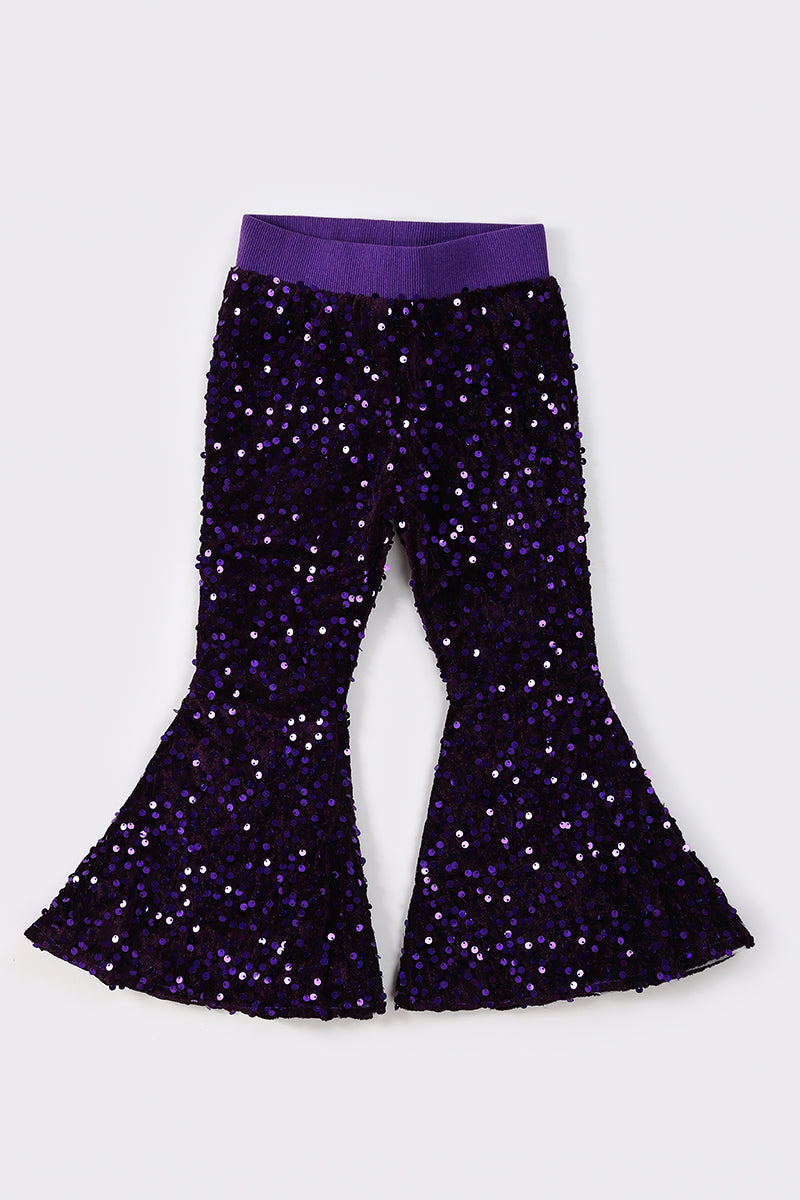 Purple Sparkle Sequin Bell Bottom Pants