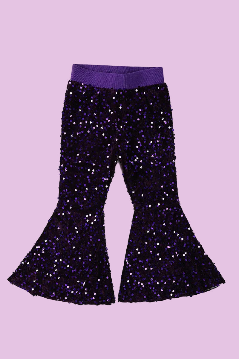 Purple Sparkle Sequin Bell Bottom Pants