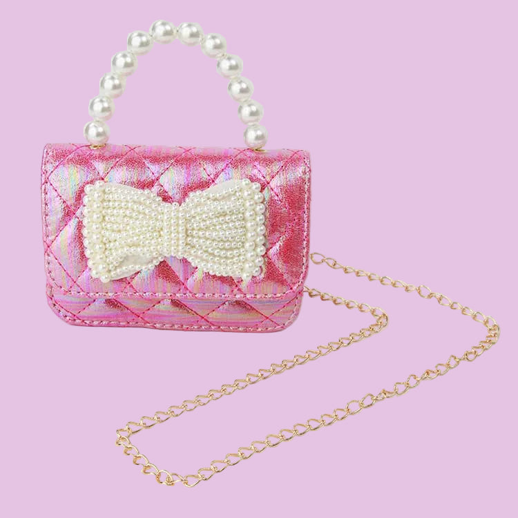 Purse - Hot Pink Shimmer Pearl Bow Purse