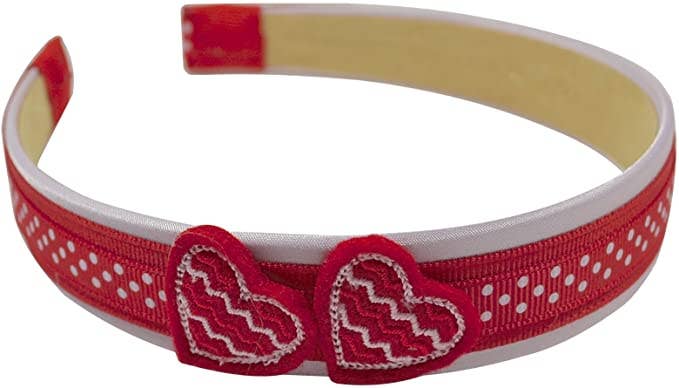 Headband - Valentines Day Simple Hearts Ribbon Wrapped Satin Arch Headband - Red