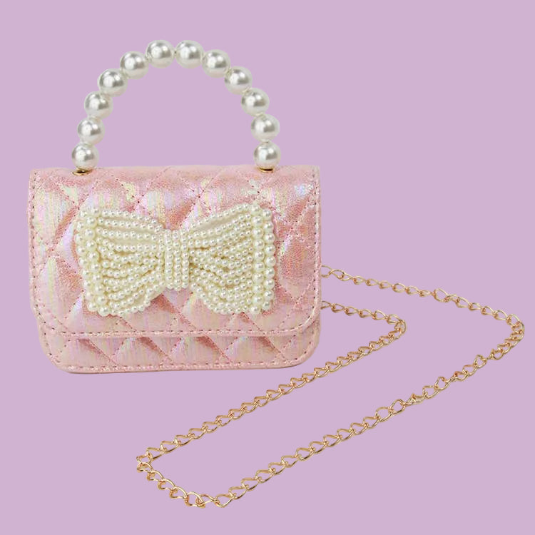 Purse - Light Pink Shimmer Pearl Bow Purse