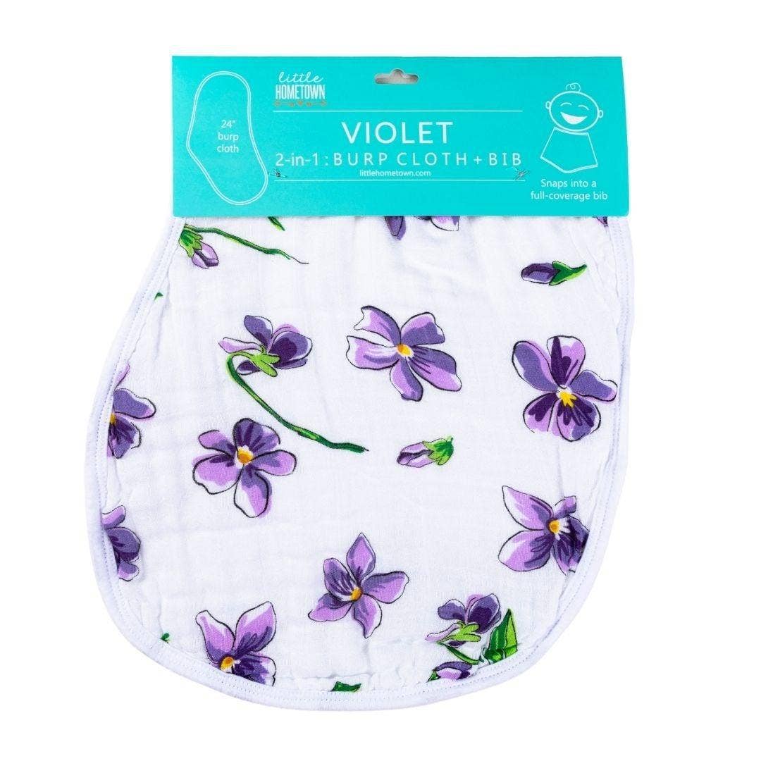 Burp Cloth - Violet Baby Burp Cloth and Bib (2 in 1)
