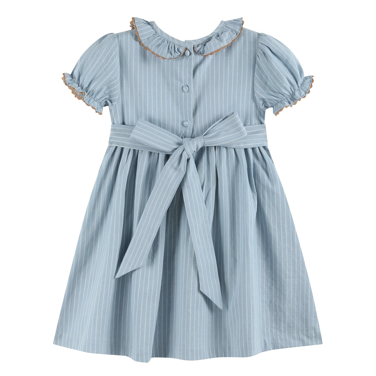 Pinstripe Smocked Ruffle Collar Dress