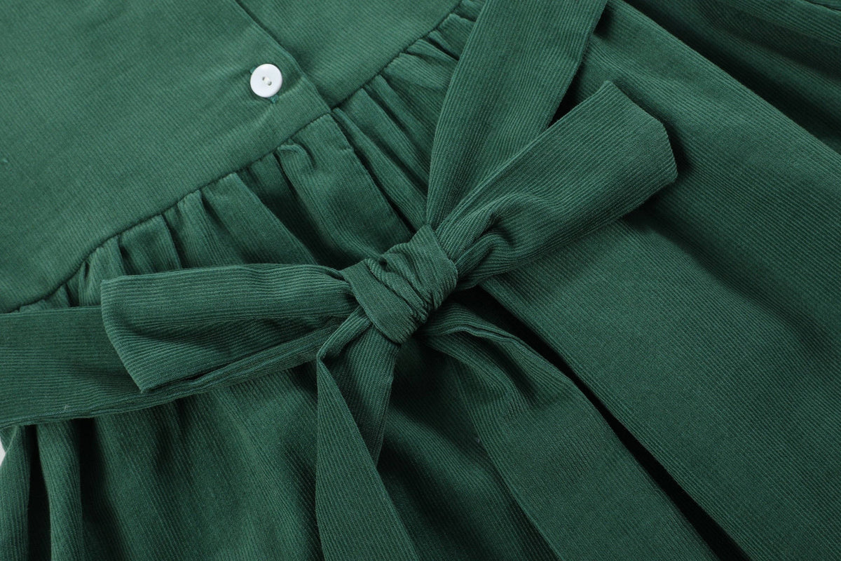 Green Corduroy Santa Smocked Dress