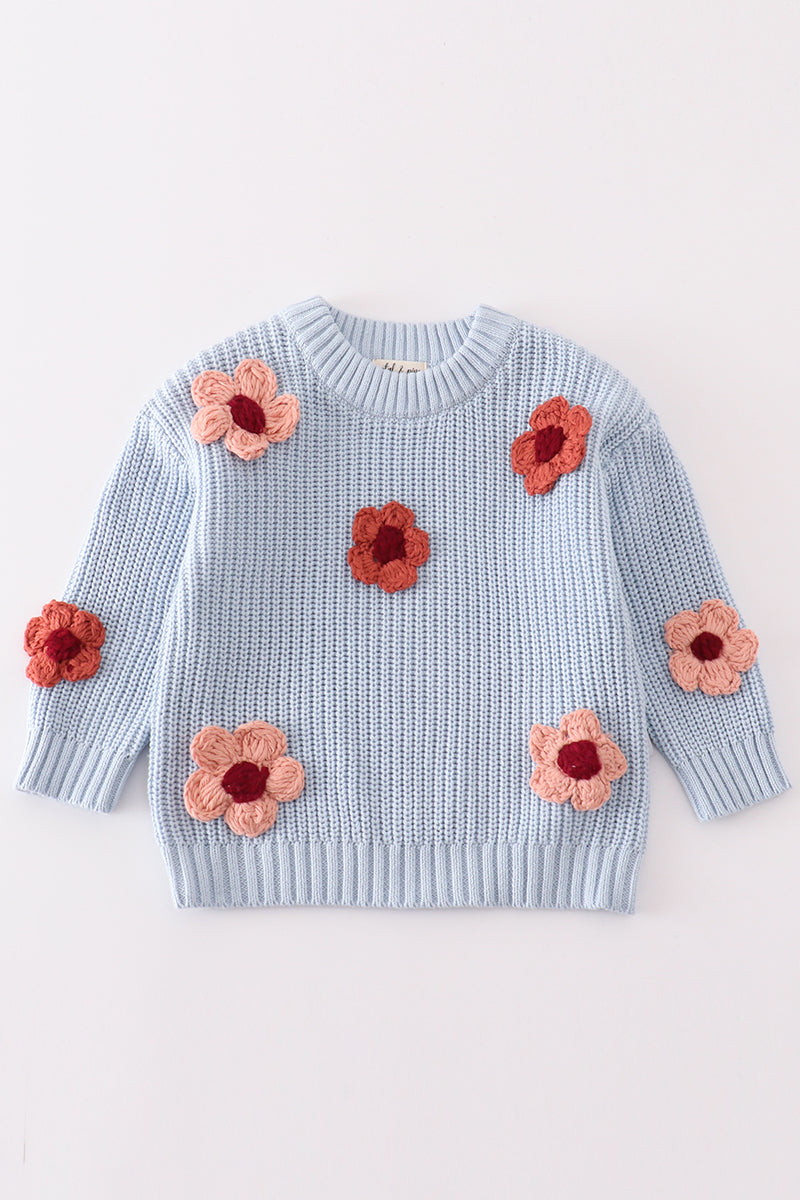 Blue Floral Embroidery Sweater