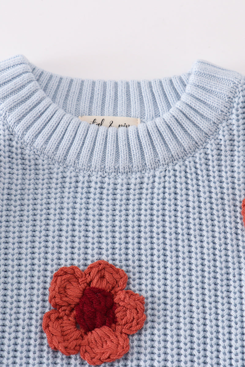 Blue Floral Embroidery Sweater