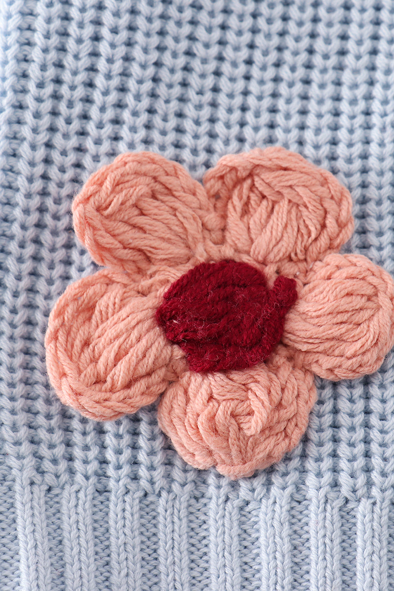Blue Floral Embroidery Sweater