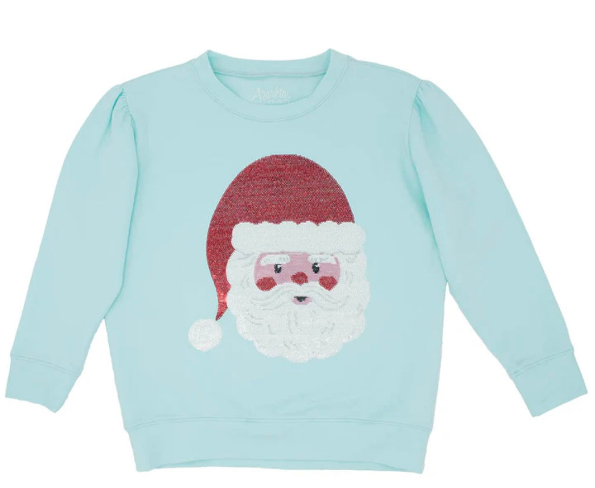 Sweatshirt- Light Seafoam Sequin Santa Claus Christmas