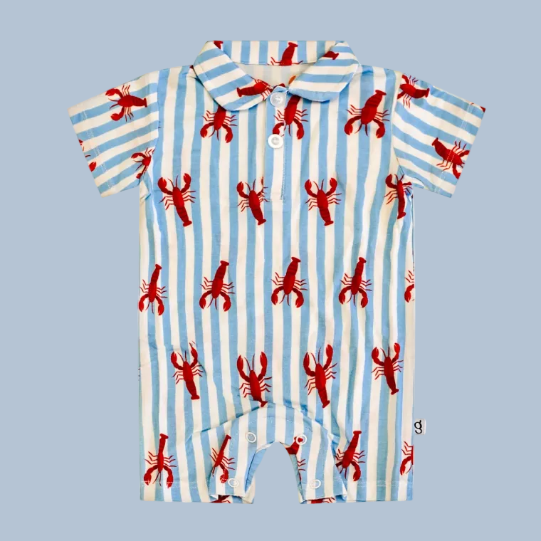 Little Pinchers Polo Romper - Crawfish