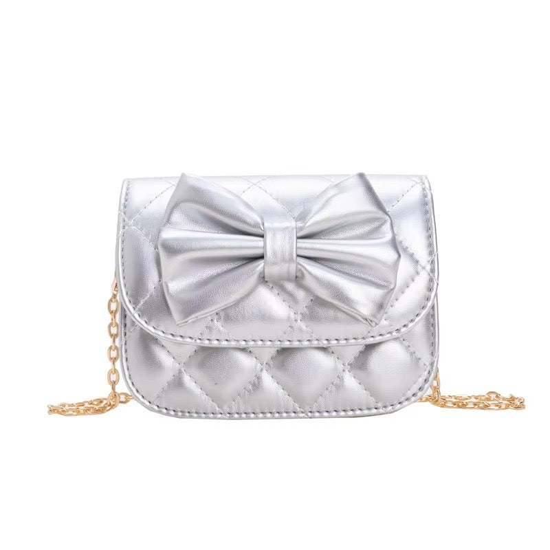 Purse - Silver Metallic Bow Purse