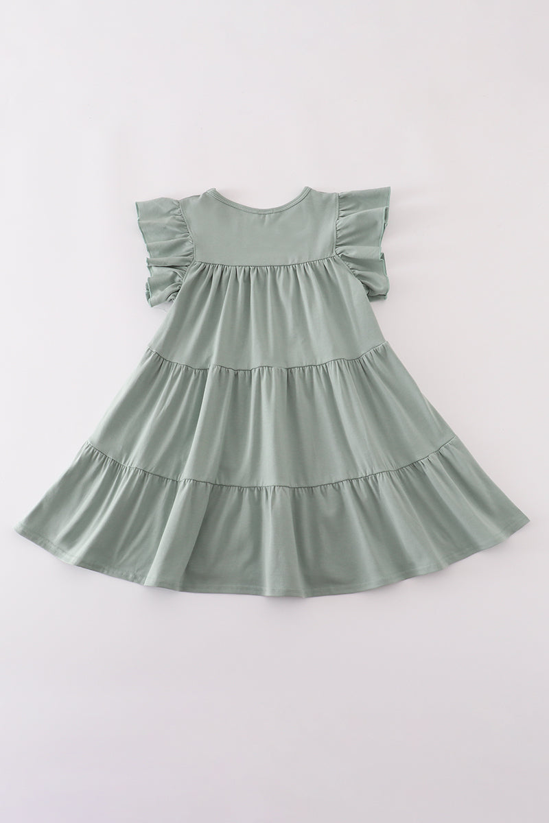 Pumpkin Pie Sequin Tiered Ruffle Dress - Sage