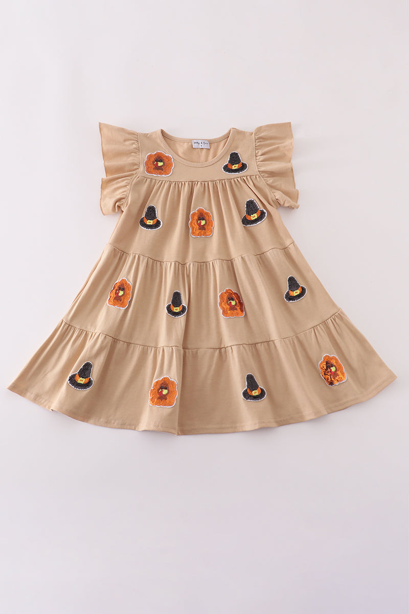Turkey Sequin Tiered Ruffle Dress - Cream