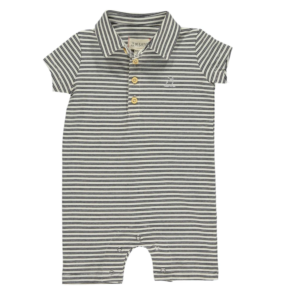 DRIFT Black/Cream Stripe Pique Polo Romper