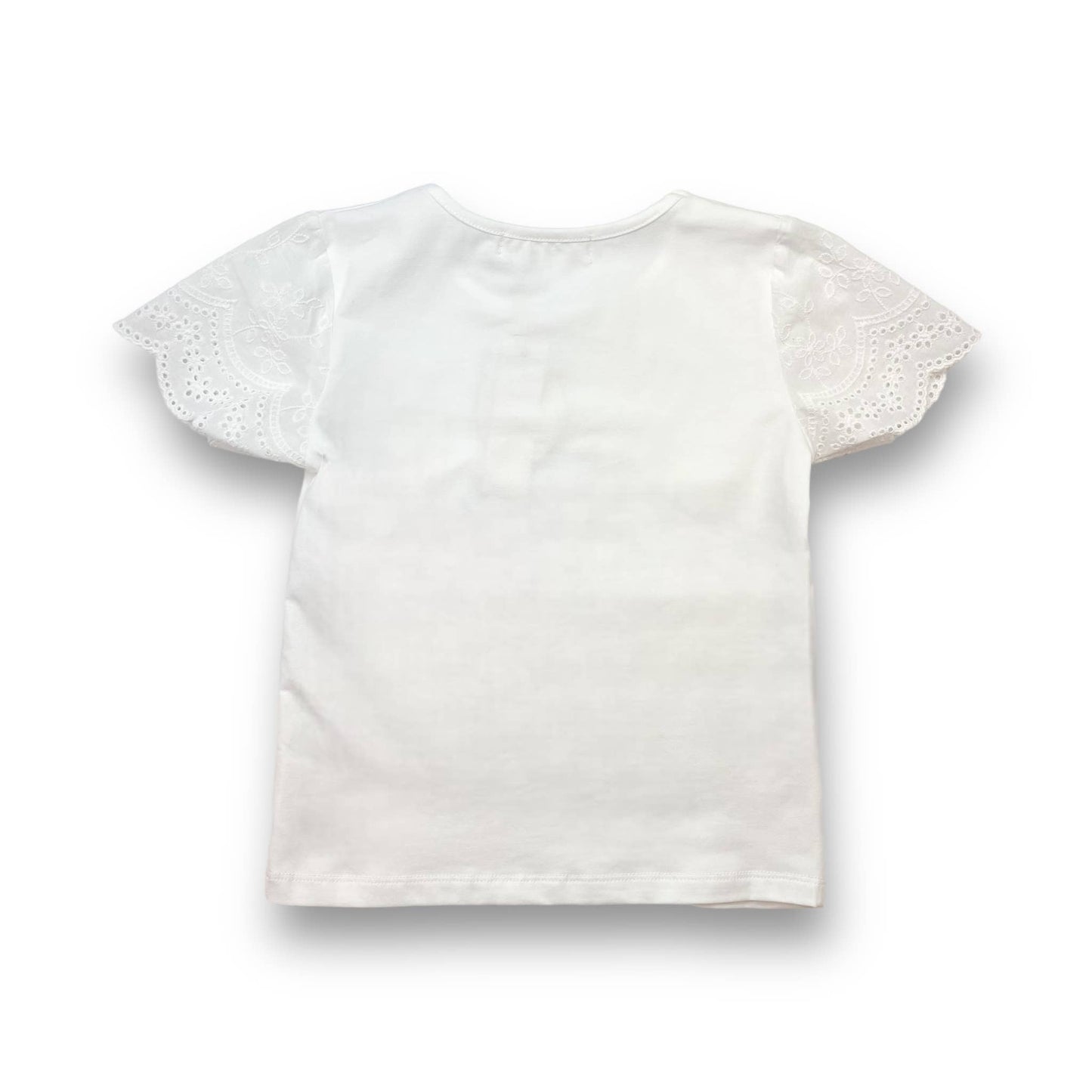 Rhinstone Floral Print Lace Sleeves Tee