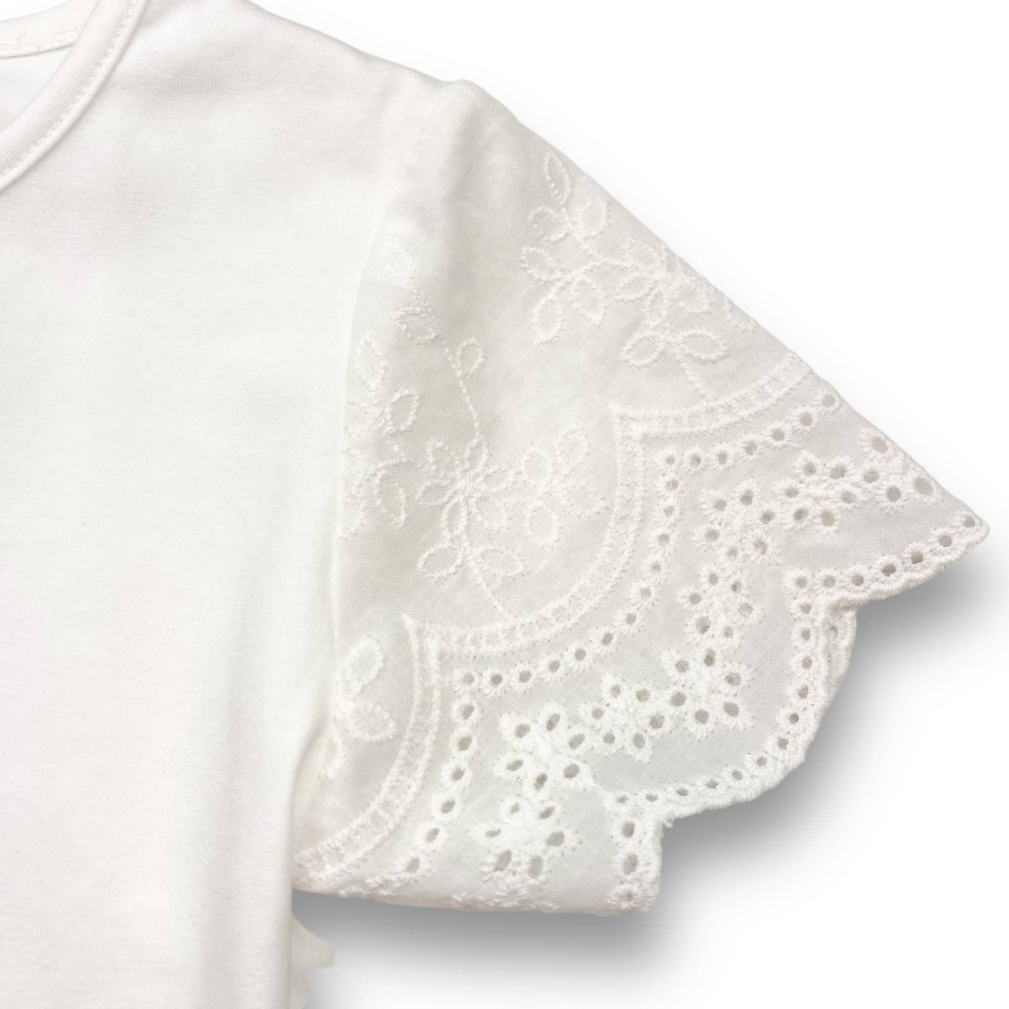 Rhinstone Floral Print Lace Sleeves Tee