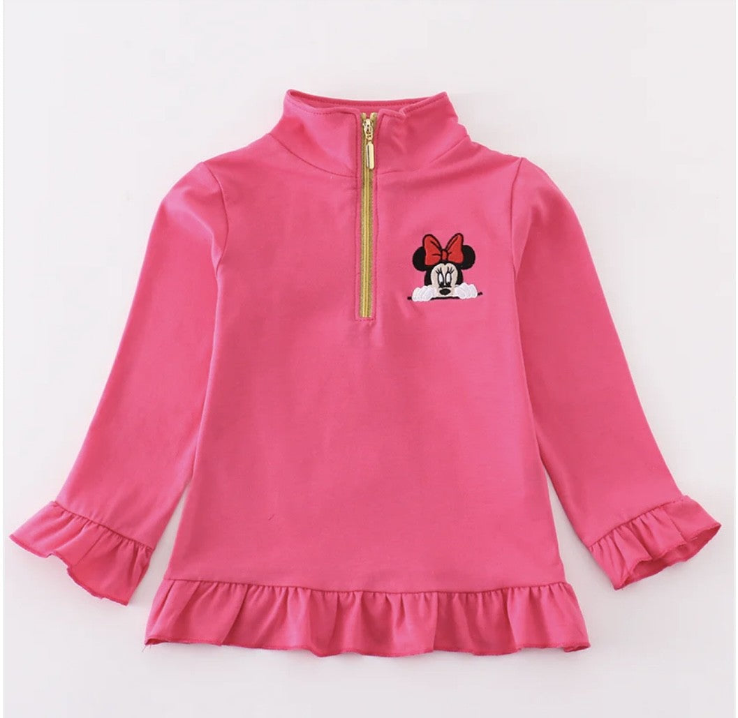 Rose Character Embroidery Zipper Pullover