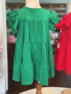 Christmas Sequin Tiered Ruffle Dress - Green