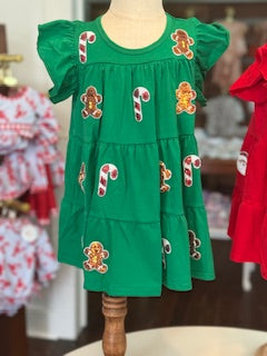 Christmas Sequin Tiered Ruffle Dress - Green