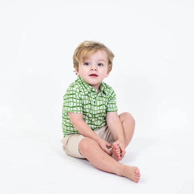 Short Sleeve Polo "Green Wavy Plaid"