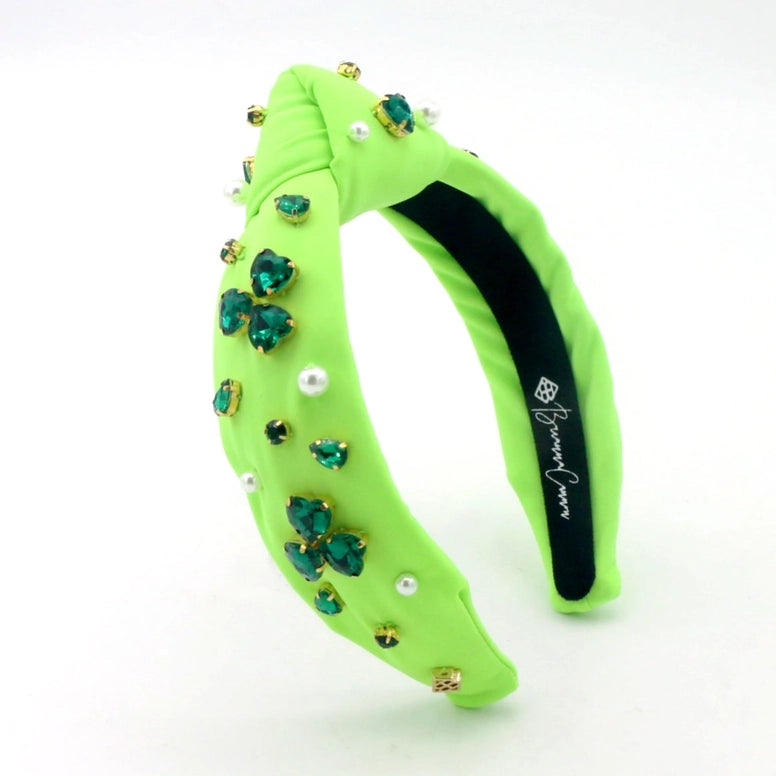 Headband-Lime Green Headband w/Shamrock Crystals