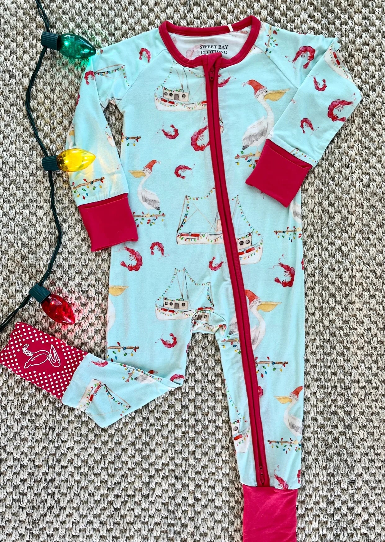 Shrimp Boat Christmas Zipper Onesie