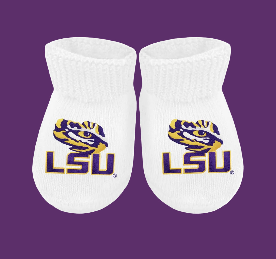 LSU - Booties - White Newborn/Infant