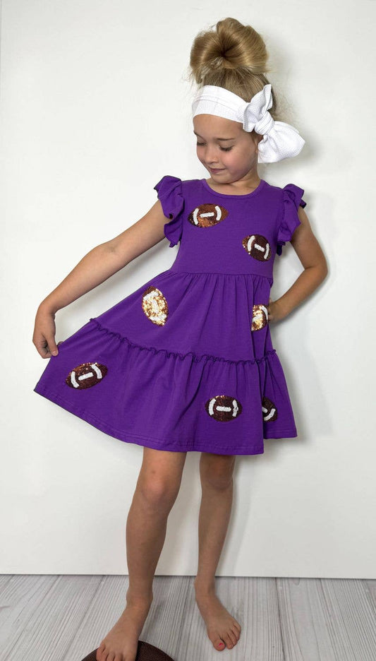 Purple Sequin Football Girls Dress