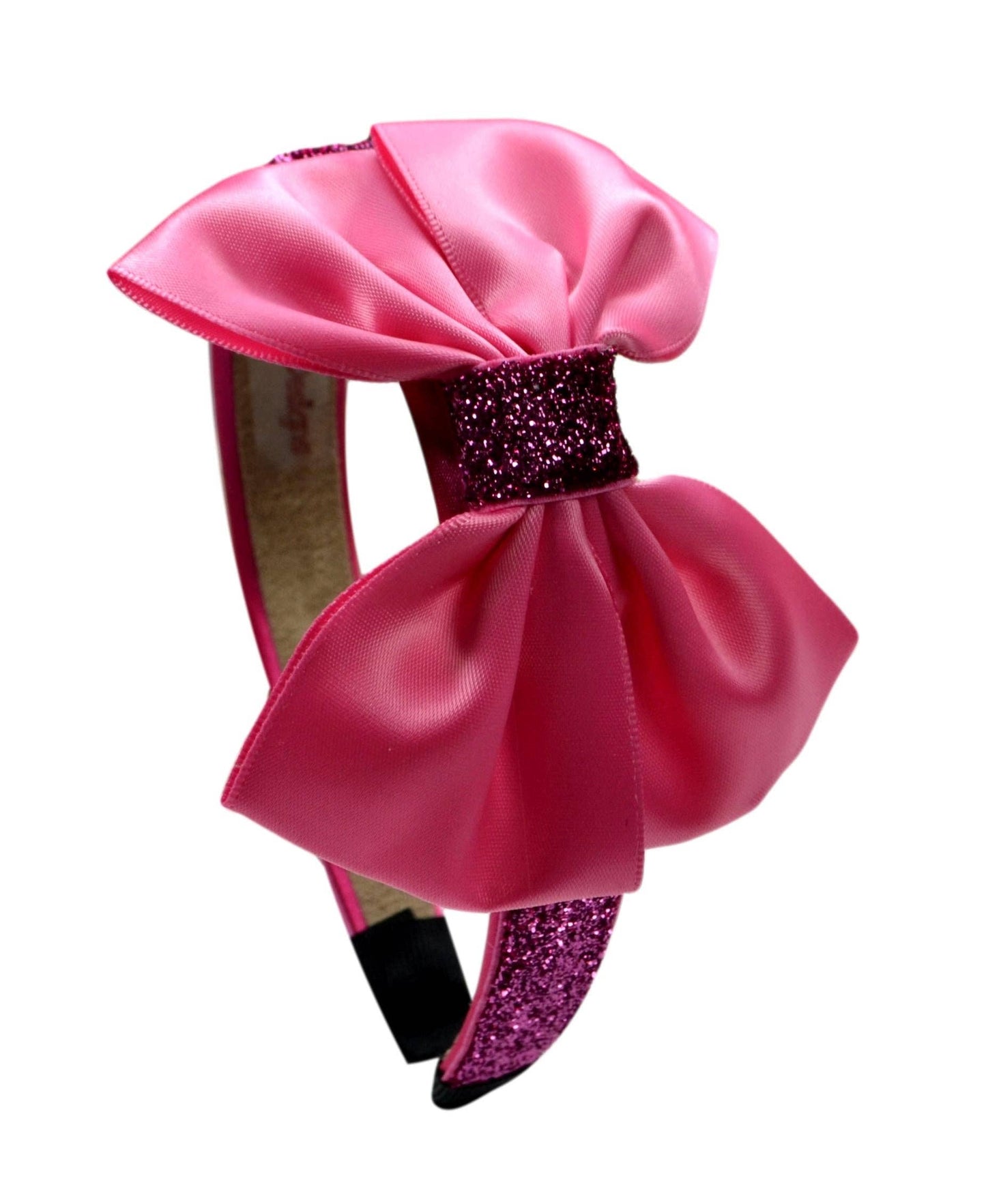 Sparkling Glitter Girls Satin Bow Arch Headband: Black