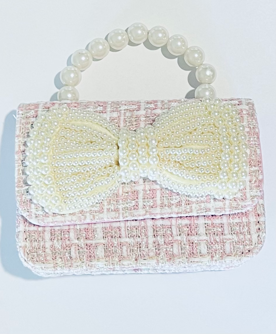 Purse - Pearl Bow Tweed Purse - Blue or Pink