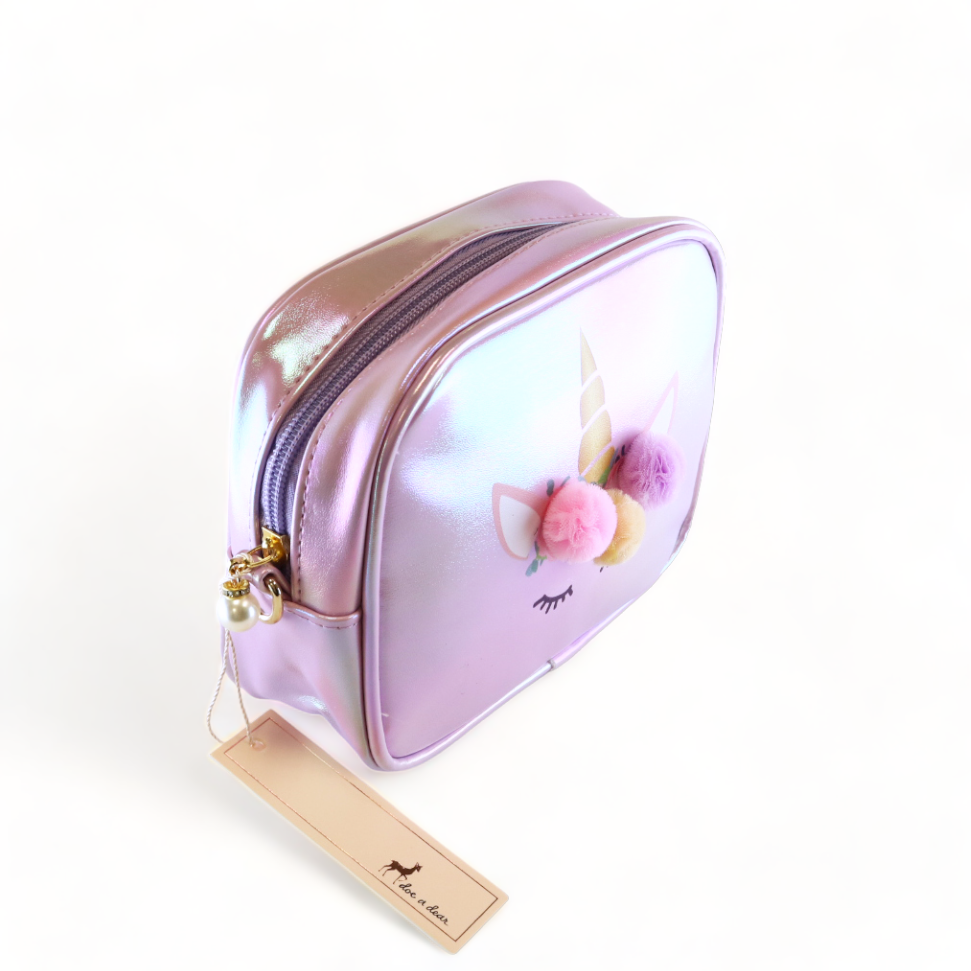 Purse - Purple Unicorn Holographic Purse w/PomPoms