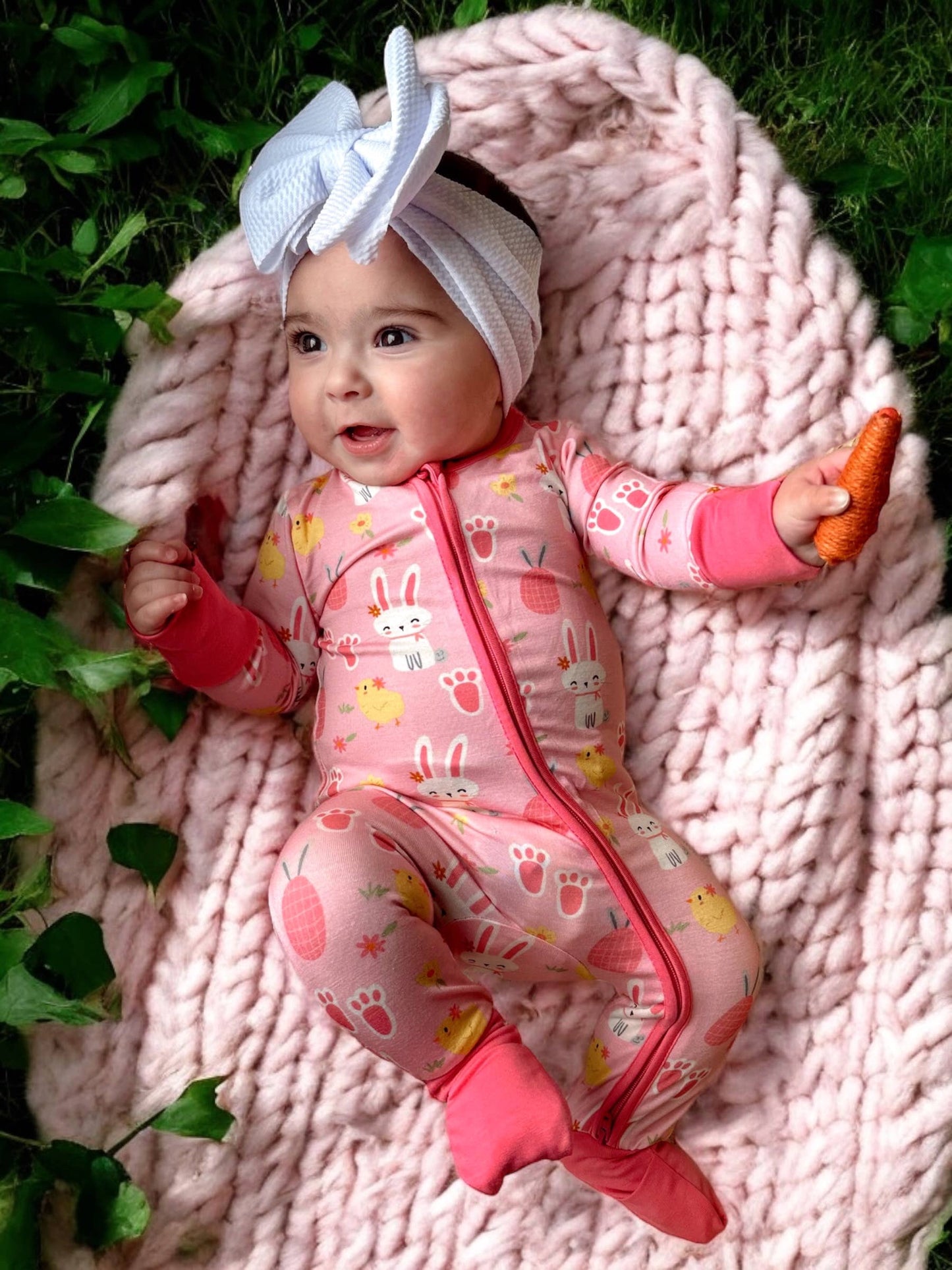 PJ - Zip Romper, Pink Easter Bunny