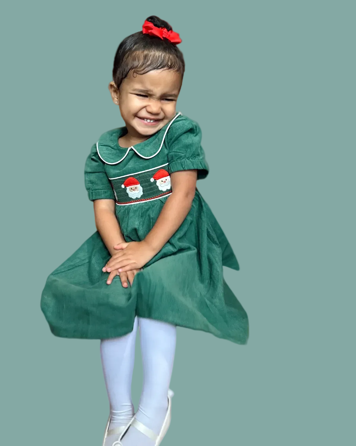 Green Corduroy Santa Smocked Dress