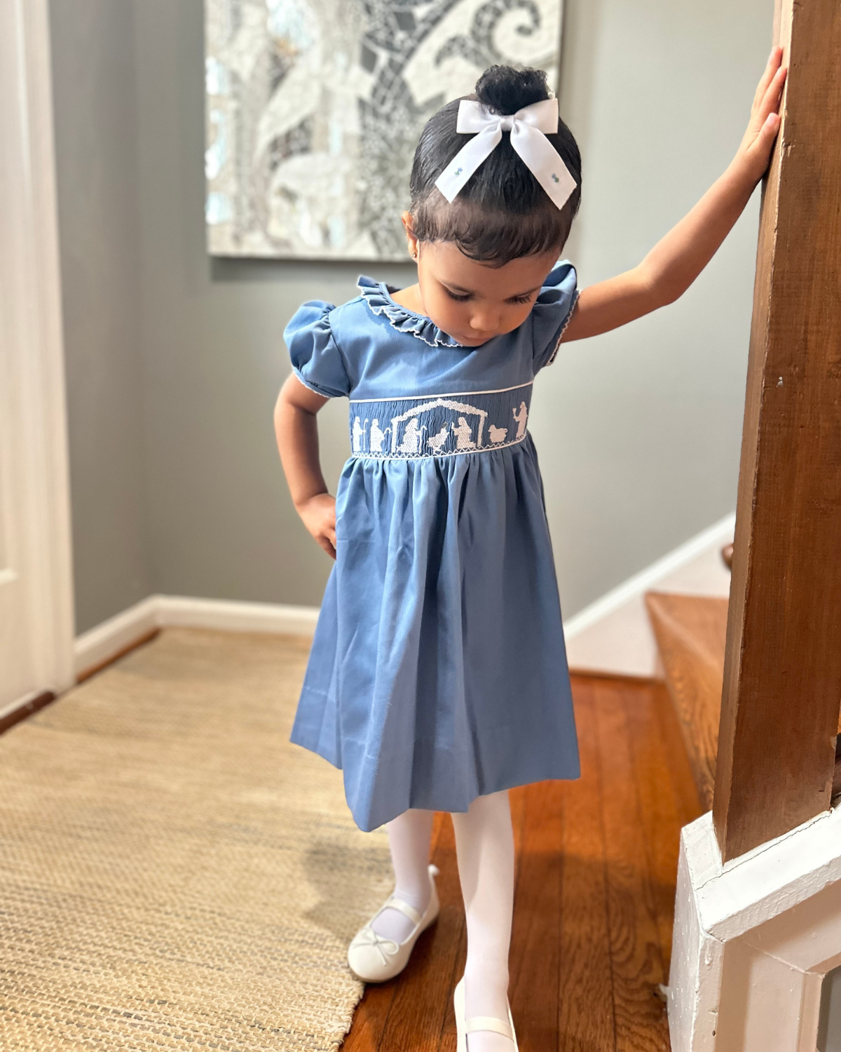 Christmas Smocked Nativity Dress - Lulu Bebe - Blue
