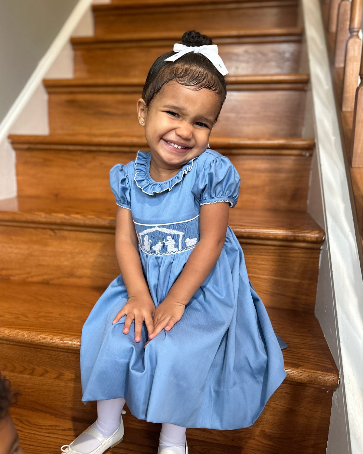 Christmas Smocked Nativity Dress - Lulu Bebe - Blue