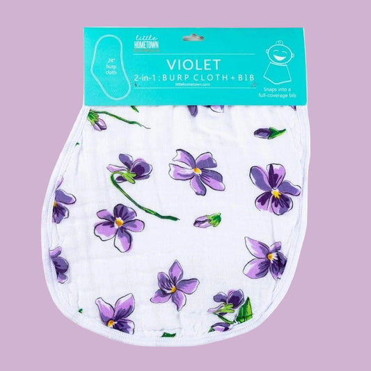 Burp Cloth - Violet Baby Burp Cloth and Bib (2 in 1)