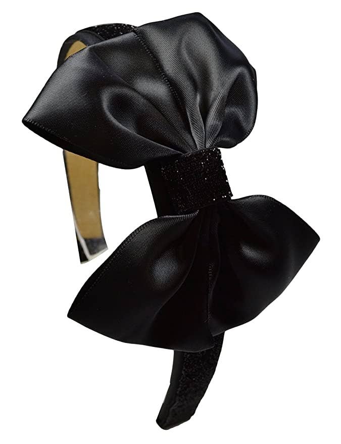 Sparkling Glitter Girls Satin Bow Arch Headband: Black