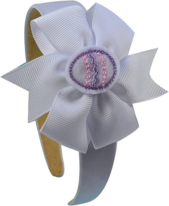 Easter Egg on Grosgrain Hair Bow Satin Arch Headband: Hot Pink