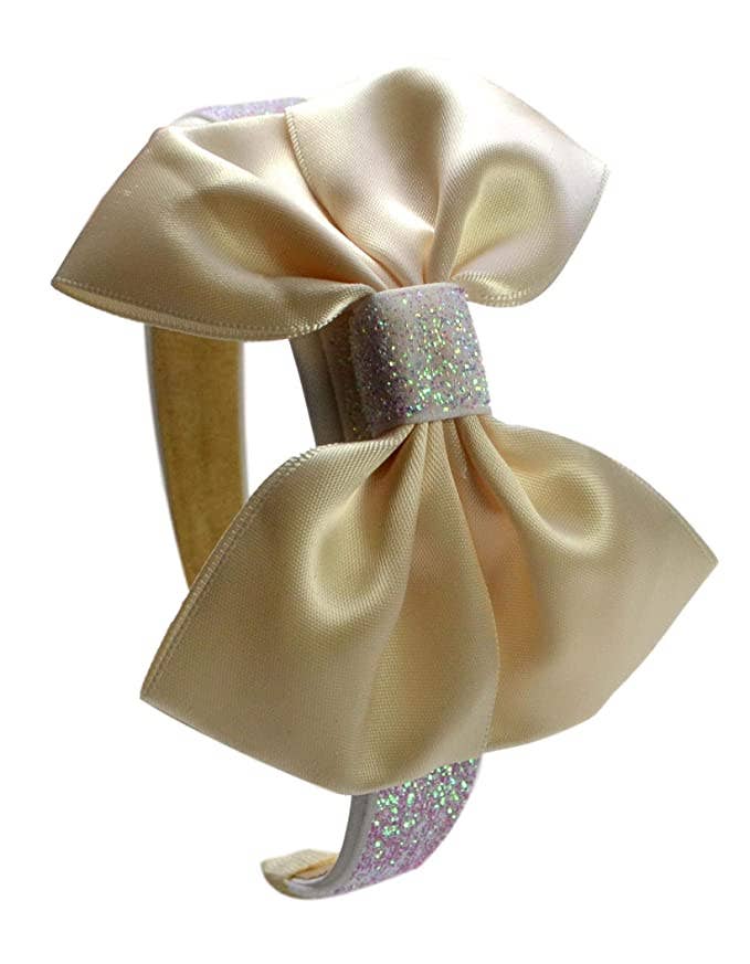 Sparkling Glitter Girls Satin Bow Arch Headband: Black