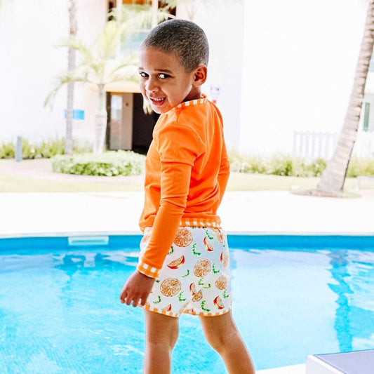 Kids Summer Swimwear - Rashguard - Orange Gingham
