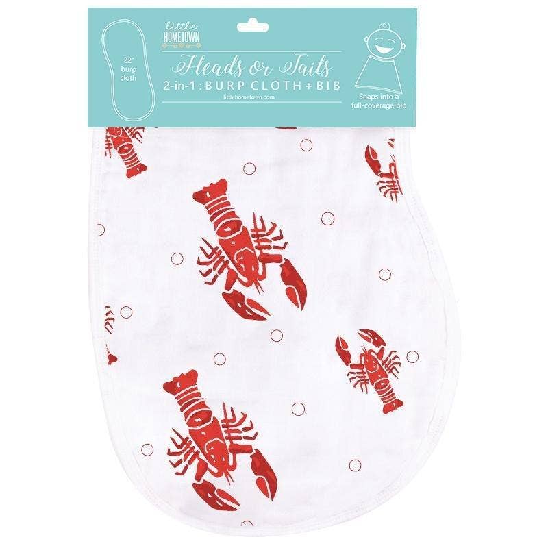 Burp Cloth - Heads Tails Crawfish Baby Burp Cloth and Bib (2 in 1)