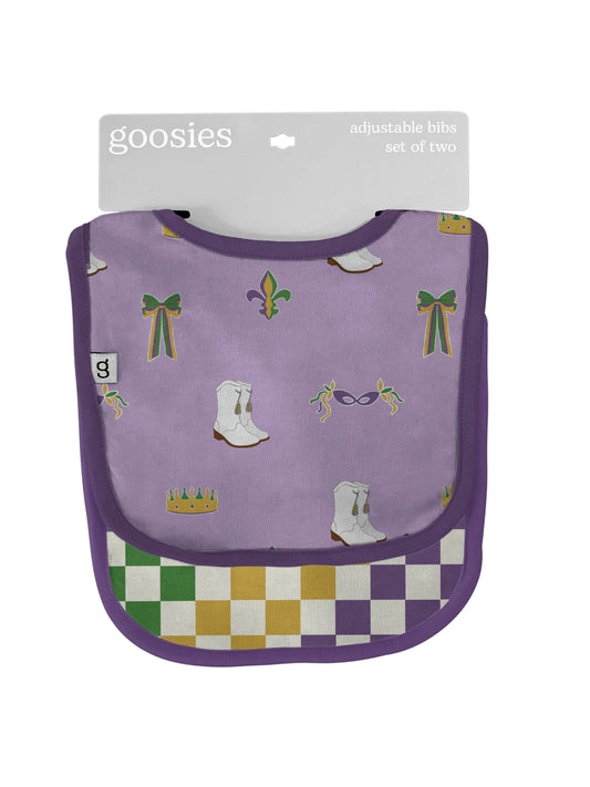 Mardi Gras Boots & Checkers Bib Set of 2