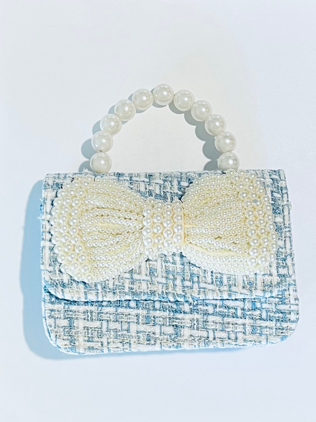 Purse - Pearl Bow Tweed Purse - Blue or Pink