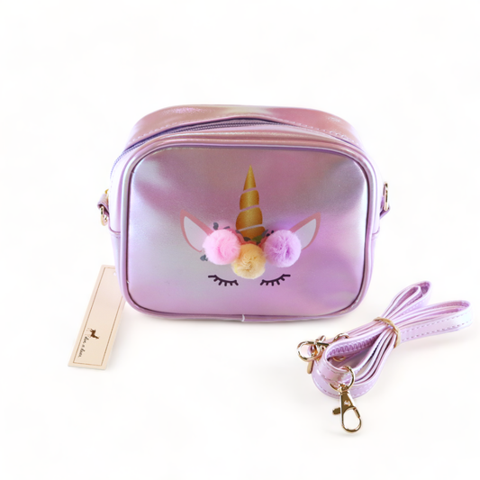 Purse - Purple Unicorn Holographic Purse w/PomPoms
