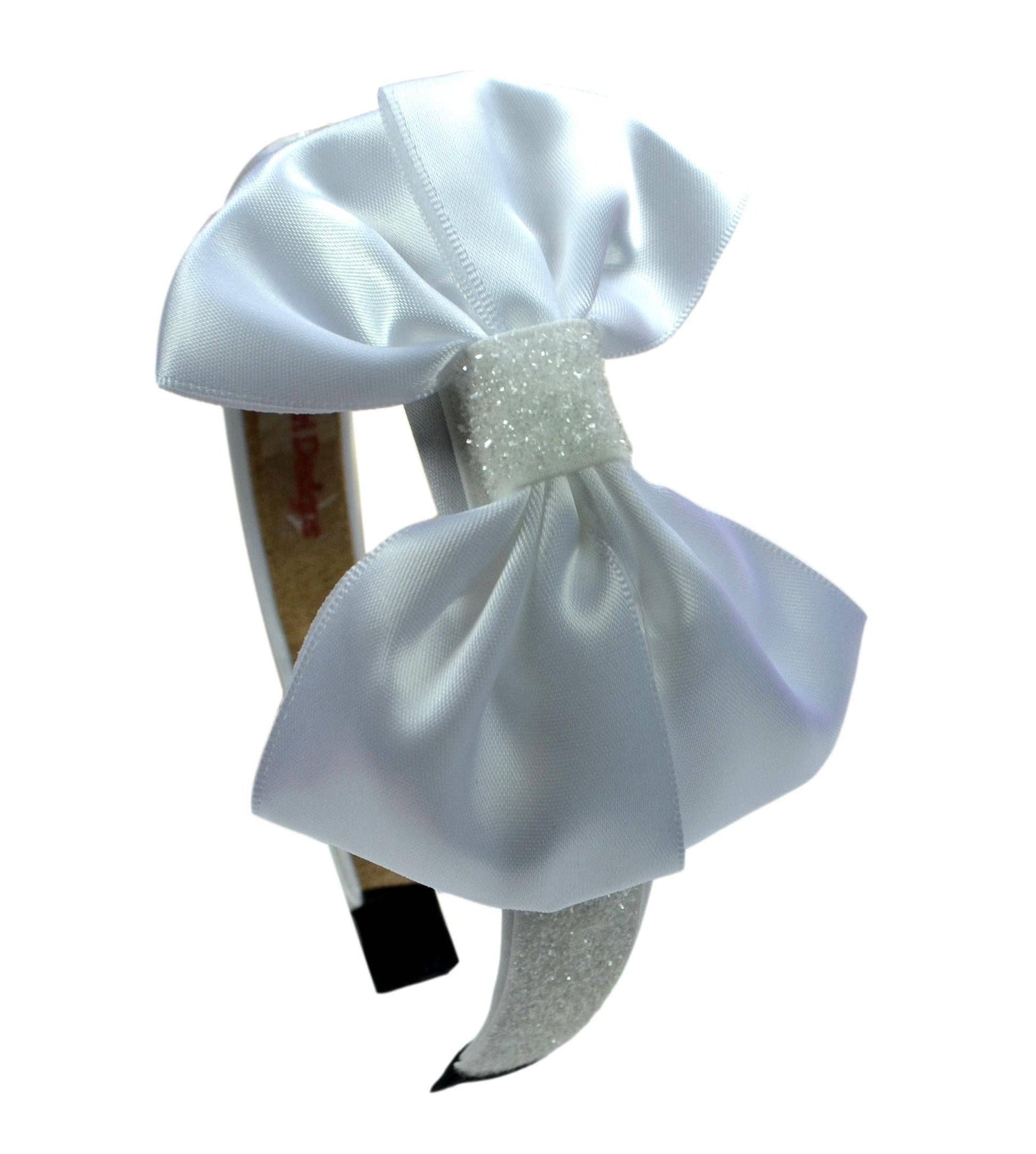 Sparkling Glitter Girls Satin Bow Arch Headband: Black
