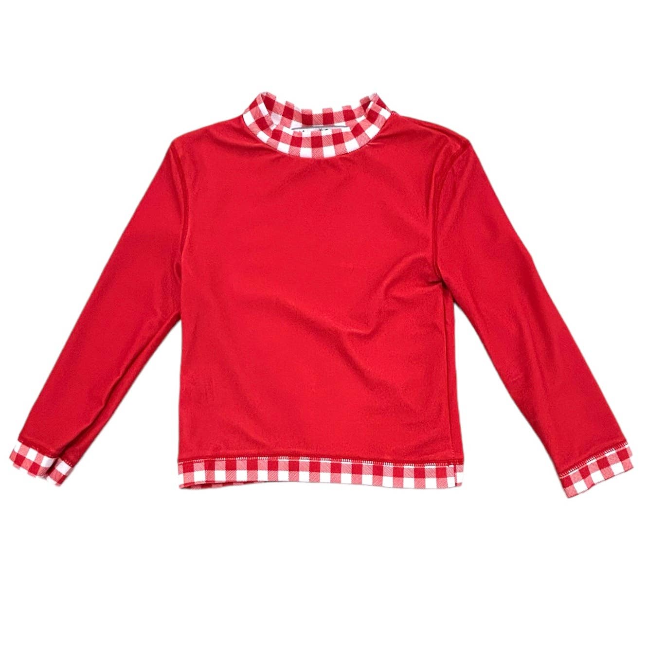 Kids Summer Swimwear - Rashguard - Red Gingham: 3T