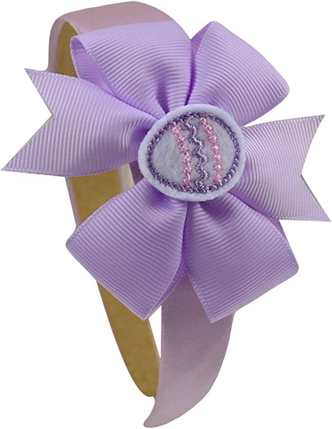 Easter Egg on Grosgrain Hair Bow Satin Arch Headband: Hot Pink