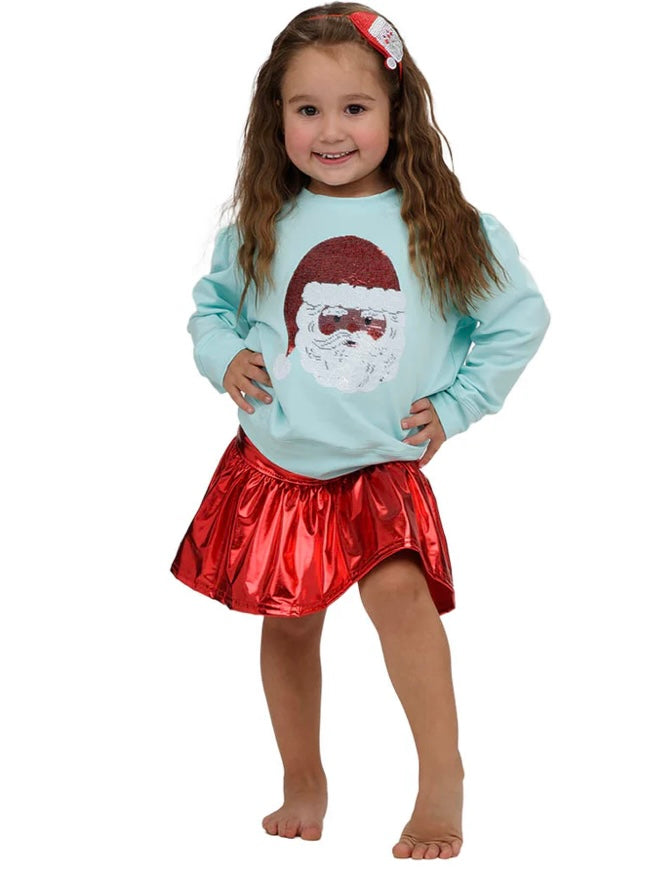 Sweatshirt- Light Seafoam Sequin Santa Claus Christmas